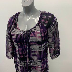 Lindor Petite Blouse Women's Size 12 Purple Black